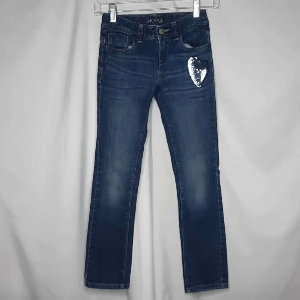 Old Navy Girls Skinny Jeans Sequin Heart Size 8 Regular